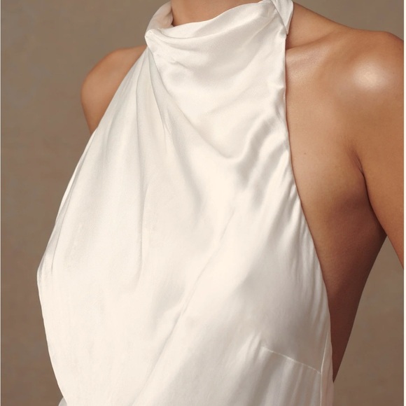 Meshki Ivory Satin Backless Halter Dress - Picture 2 of 9